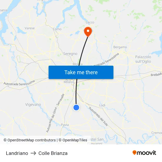 Landriano to Colle Brianza map