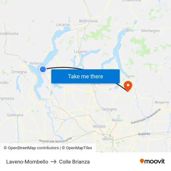 Laveno-Mombello to Colle Brianza map