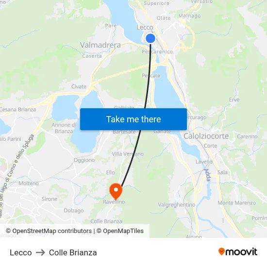 Lecco to Colle Brianza map
