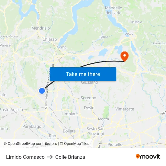 Limido Comasco to Colle Brianza map