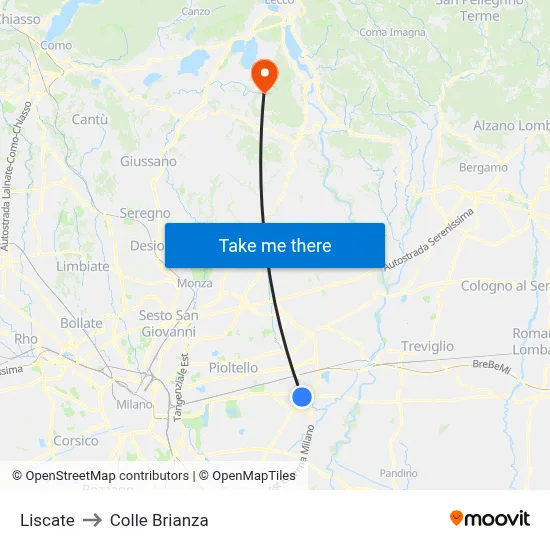 Liscate to Colle Brianza map