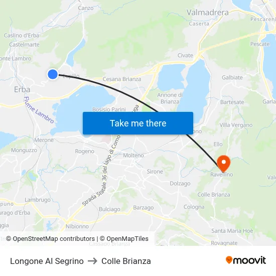 Longone Al Segrino to Colle Brianza map