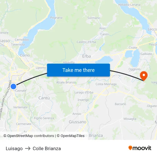 Luisago to Colle Brianza map