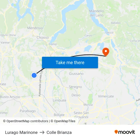 Lurago Marinone to Colle Brianza map