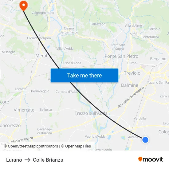 Lurano to Colle Brianza map