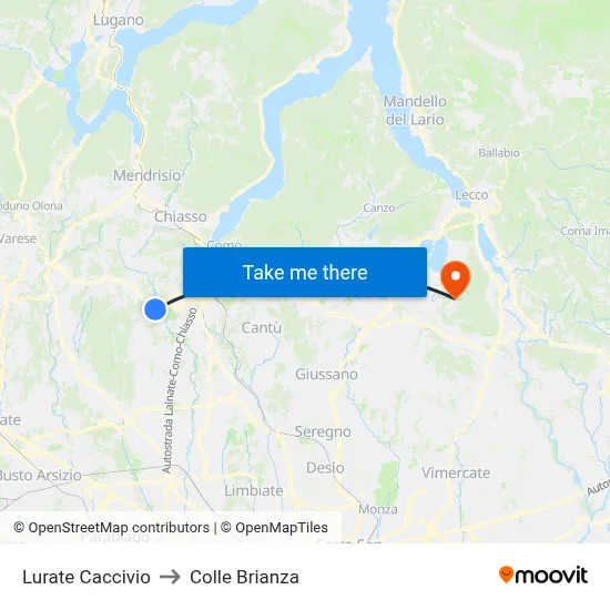 Lurate Caccivio to Colle Brianza map