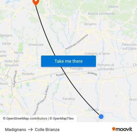Madignano to Colle Brianza map