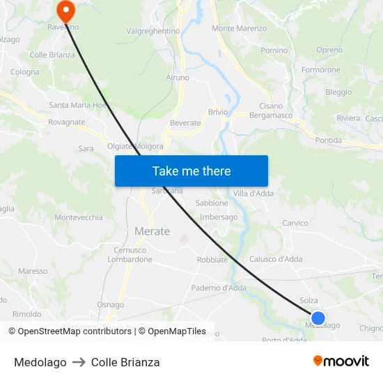 Medolago to Colle Brianza map