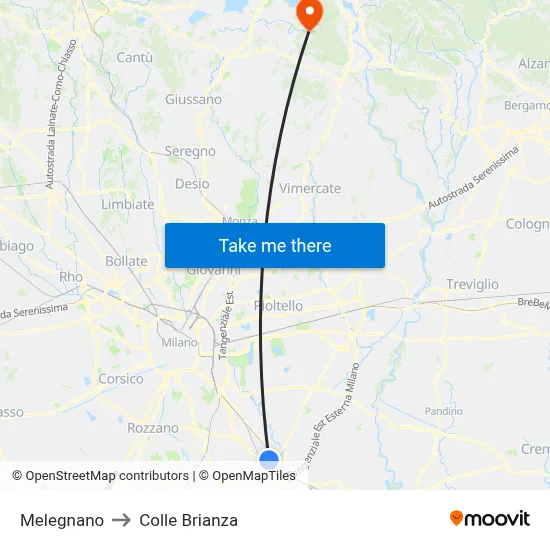 Melegnano to Colle Brianza map