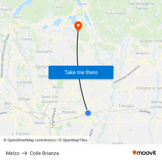 Melzo to Colle Brianza map
