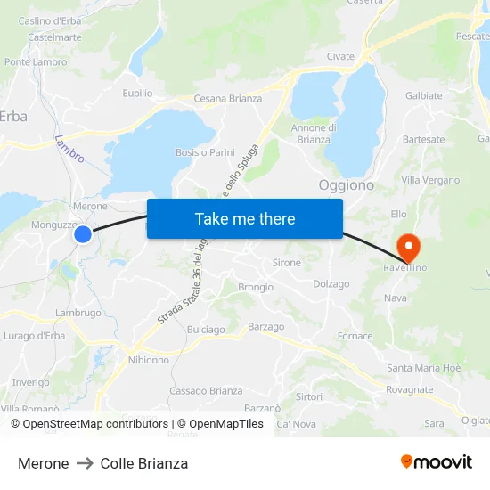 Merone to Colle Brianza map