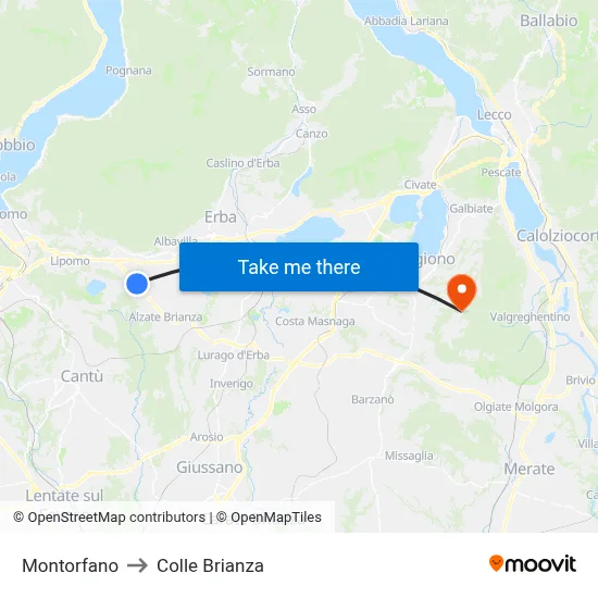 Montorfano to Colle Brianza map