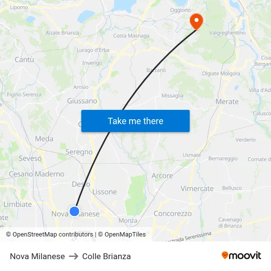 Nova Milanese to Colle Brianza map