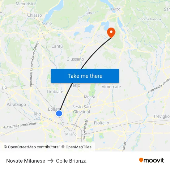 Novate Milanese to Colle Brianza map