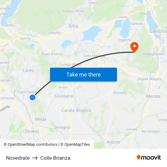 Novedrate to Colle Brianza map