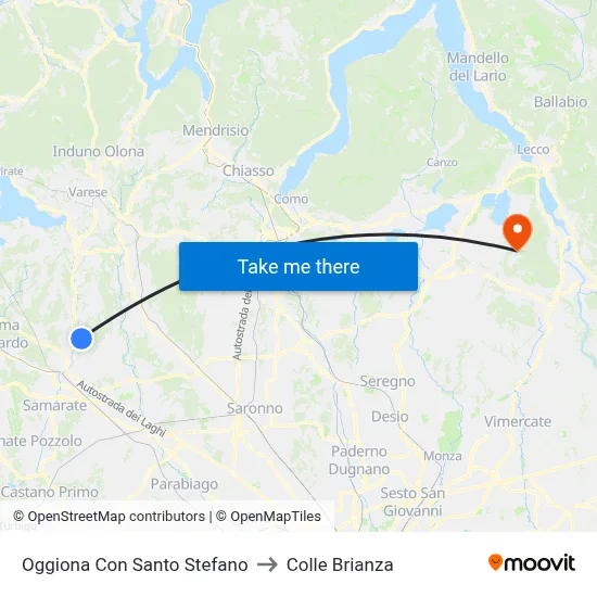 Oggiona Con Santo Stefano to Colle Brianza map