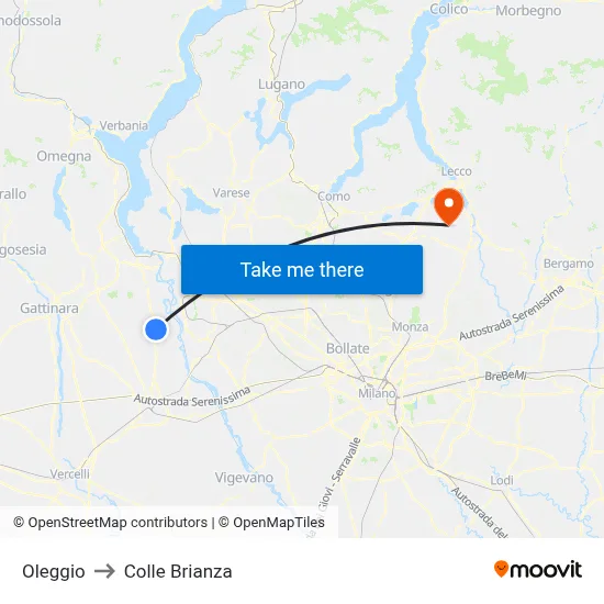 Oleggio to Colle Brianza map