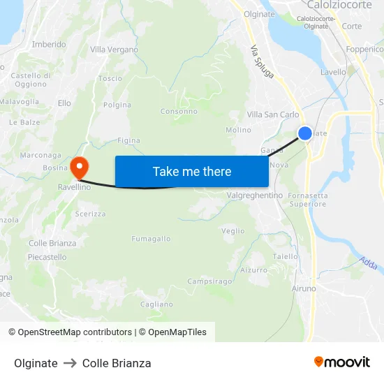 Olginate to Colle Brianza map