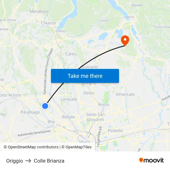 Origgio to Colle Brianza map