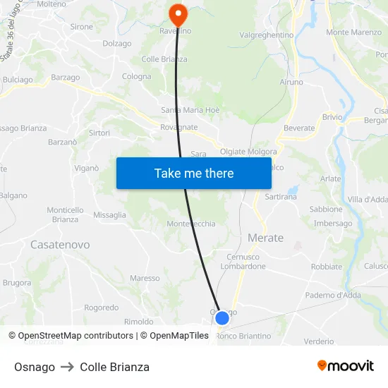 Osnago to Colle Brianza map