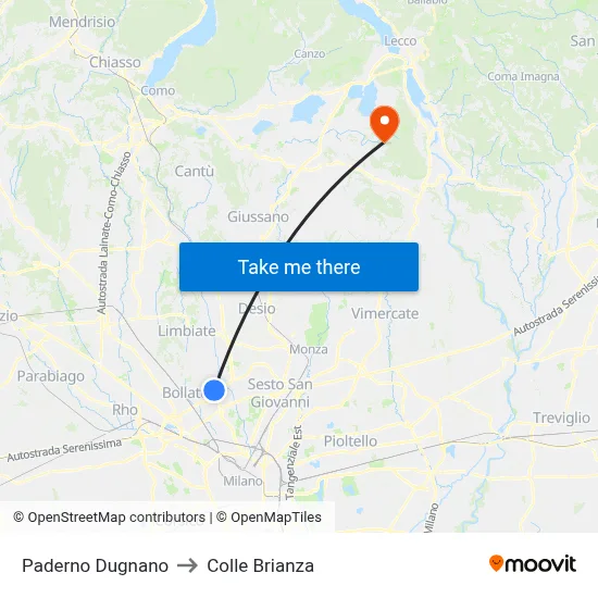 Paderno Dugnano to Colle Brianza map