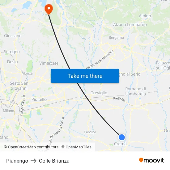 Pianengo to Colle Brianza map