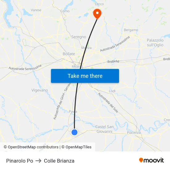Pinarolo Po to Colle Brianza map
