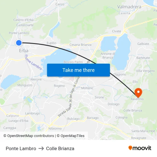 Ponte Lambro to Colle Brianza map