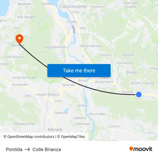 Pontida to Colle Brianza map