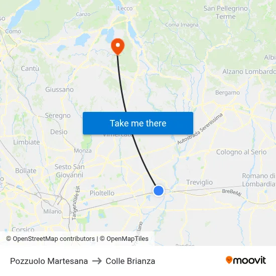 Pozzuolo Martesana to Colle Brianza map