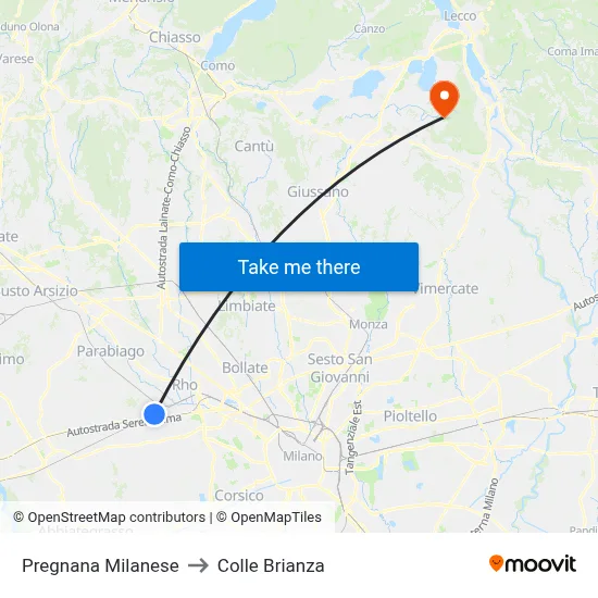 Pregnana Milanese to Colle Brianza map