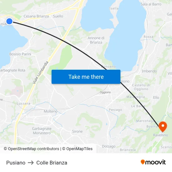 Pusiano to Colle Brianza map