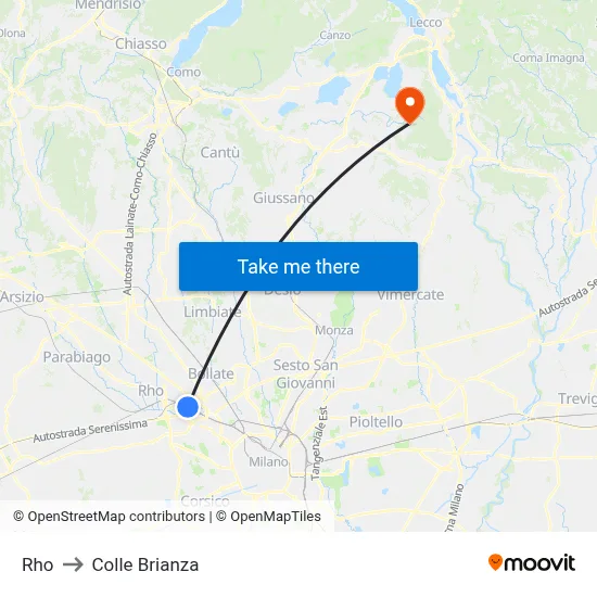 Rho to Colle Brianza map
