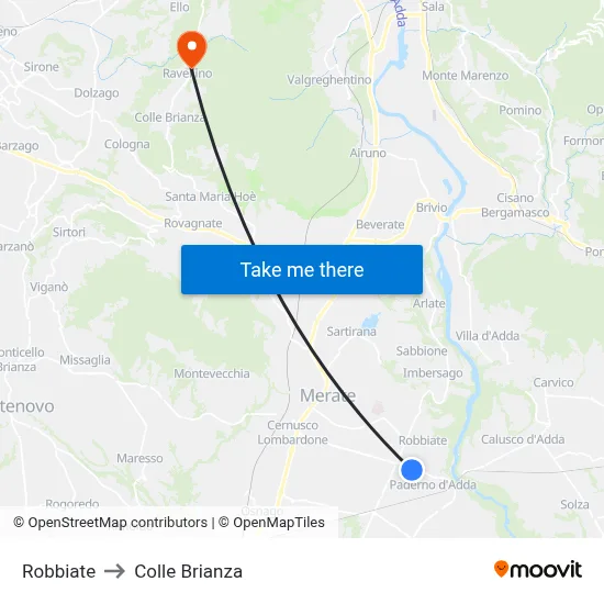 Robbiate to Colle Brianza map