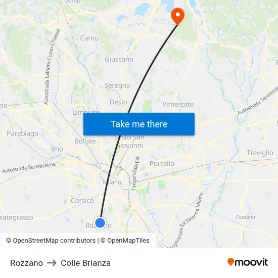 Rozzano to Colle Brianza map