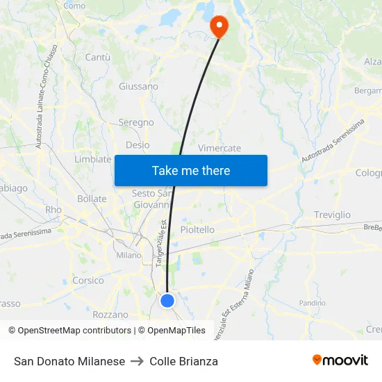 San Donato Milanese to Colle Brianza map