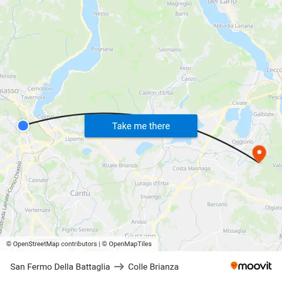 San Fermo Della Battaglia to Colle Brianza map