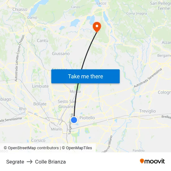 Segrate to Colle Brianza map