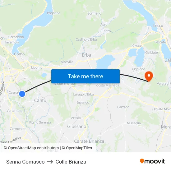 Senna Comasco to Colle Brianza map