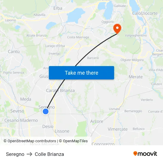Seregno to Colle Brianza map