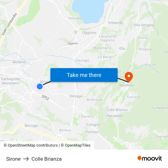 Sirone to Colle Brianza map