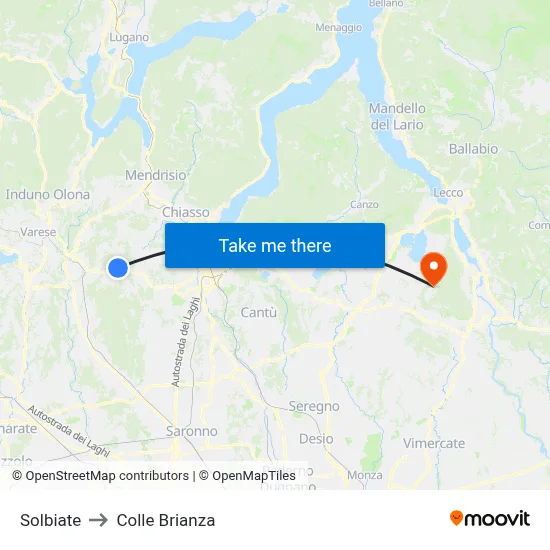 Solbiate to Colle Brianza map