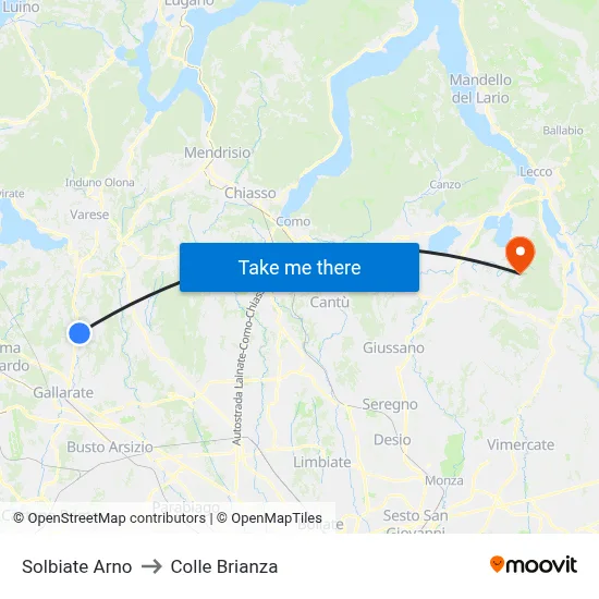 Solbiate Arno to Colle Brianza map