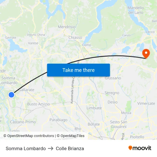 Somma Lombardo to Colle Brianza map