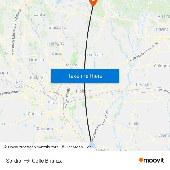Sordio to Colle Brianza map