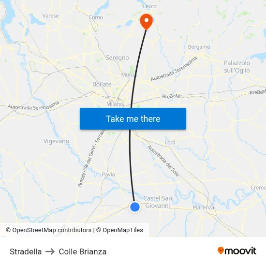 Stradella to Colle Brianza map