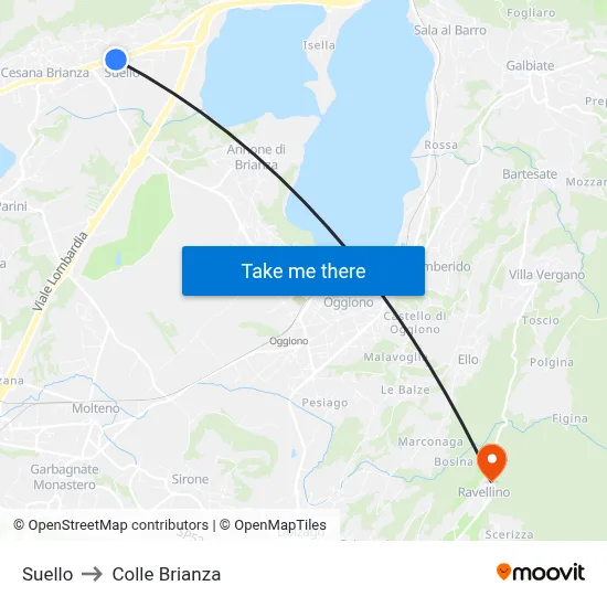 Suello to Colle Brianza map