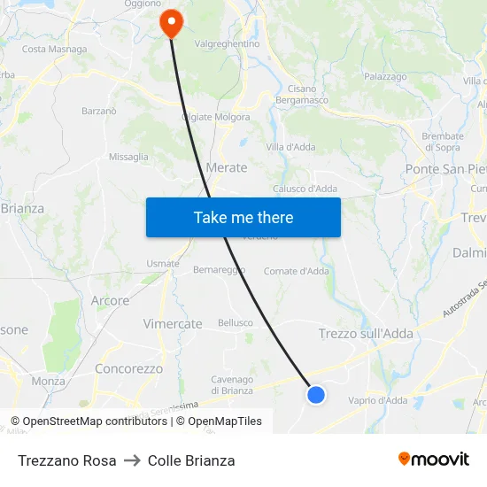 Trezzano Rosa to Colle Brianza map
