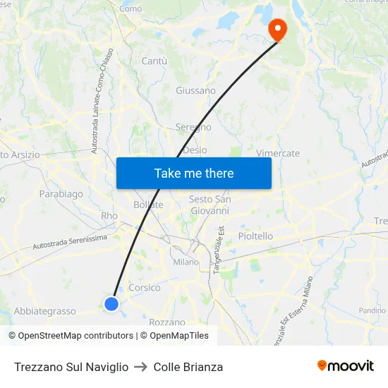 Trezzano Sul Naviglio to Colle Brianza map