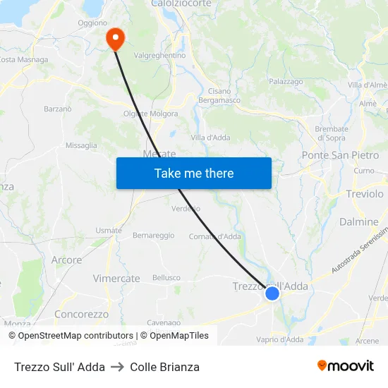 Trezzo Sull' Adda to Colle Brianza map